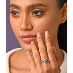 NOVAMART Fine 925 Sterling Silver Engagement <b>Ring</b> <b>Adjustable</b> Band Solitaire Finger Pear Shape Diamond Hip Hop Geometric Certifie - Product Image 3
