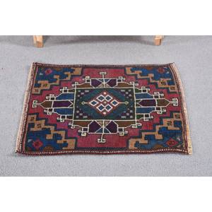 พรมตุรกีโบราณดีไซน์คลาสสิกสีแดงสีดำเย็บปะติดปะต่อกันขนสัตว์ถักแบบแบน1.7x1.9ฟุตเป็นมิตรกับสิ่งแวดล้อมห้องรับประทานอาหารสไตล์โบโฮ - Product Image 1