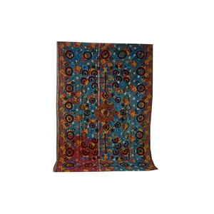 Bordir Suzanne India Ukuran Kembar Manufaktur Reversibel Antik Selimut Sari Kantha, Penutup Sofa, Karpet Pantai, Selimut & Lempar