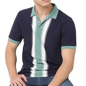 เสื้อโปโลลายทางโลโก้ที่กำหนดเองสำหรับผู้ชายเสื้อโปโลแขนสั้นประสิทธิภาพทอแบบลำลองสไตล์เรียบ - Product Image 1