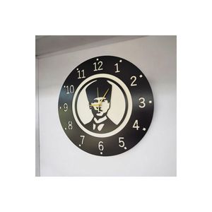 Atatürk 50cm Wooden Simple Number <b>Silent</b> Wall <b>Clock</b> Black Color Gift Idea - Product Image 2