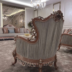 Sillón de Salón de Estilo Europeo Real, Tallado a Mano, Lujoso y Clásico, Tapizado en Tela con Detalles Plateados - Product Image 3