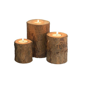 Bougeoirs en bois faits à la main Lot de 3 bougeoirs en bois de manguier gris anthracite vieilli d'Inde - Product Image 1