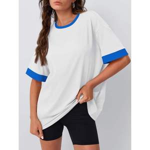 2024 Trending Oversized Women T-<b>Shirt</b> Ringer Crew Neck Short Sleeve Cotton Streetwear Baggy Casual Tee <b>Shirt</b> Custom Logo Bulk - Product Image 6