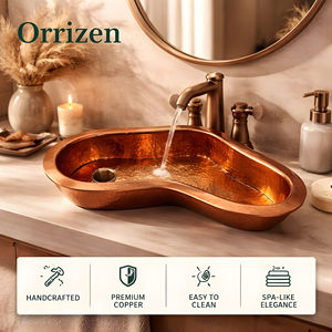 Fregadero de cocina duradero hecho a mano de cobre con forma de ameba, cuenco rectangular individual con un orificio, delantal frontal de acero inoxidable, de montaje bajo encimera - Product Image 6