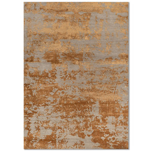 พรมขนสัตว์และไหมไผ่ถักมือสีเบจและสีน้ำตาลลายแบบนามธรรมสำหรับห้องนั่งเล่นวัยรุ่นหรือทางเดิน-Esk-431 - Product Image 1