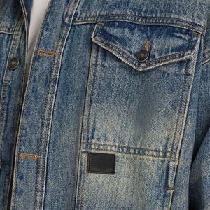 Veste en jean pour homme Blue Sand Veste délavée surdimensionnée avec bouton avant au look vintage et coupe décontractée de rue - Product Image 4