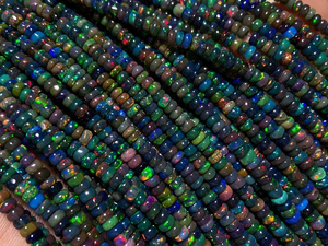 High Quality AA Grade <b>Black</b> Opal Welo Ethiopian Natural Multi-Fire Fire Beads 4-7mm Roundel Shape Third Party Appraised Jewelry - Product Image 2