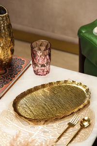 Luxury <b>Gold</b> Textured Metal Oval Serving <b>Tray</b> Decorative Hammered Brass Platter for Home Hotel Wedding Party <b>Coffee</b> <b>Table</b> Decor - Product Image 2