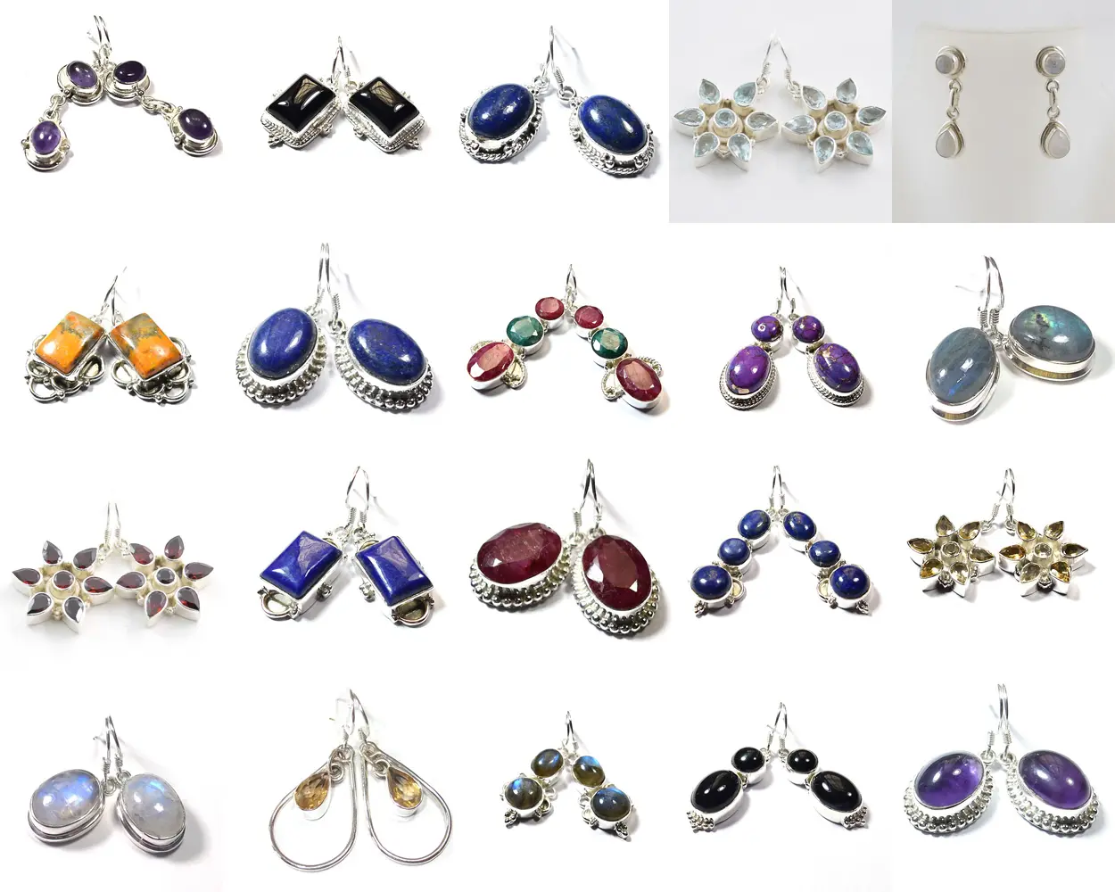 Pure sterling silver handmade assorted lot natural gemstone earrings wholesale ready stock jewelry