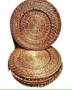 DHT Handicraft Retro Natural Rattan Round Woven Placemats Wedding Party Charger <b>Plate</b> <b>Mat</b> & Pads - Product Image 2