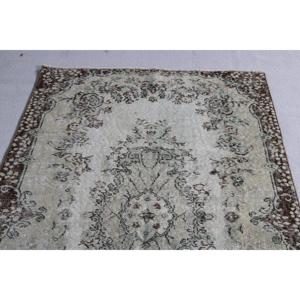 Vintage Rug, 3.8x6.3 ft Accent Rug, <b>Brown</b> Gray <b>Wool</b> Rug - Product Image 4