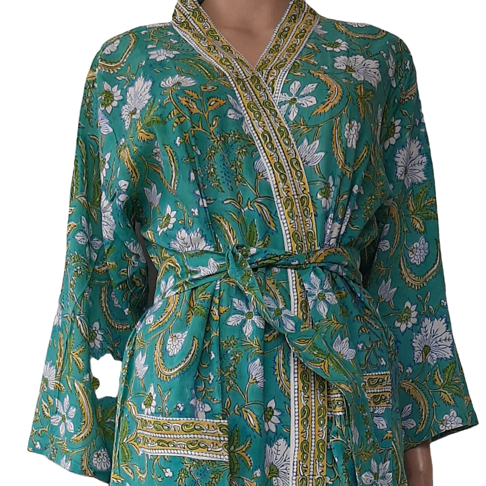 New Cotton Kimono Cotton Kimono Boho Chic Loose Floral Print Long Kimono Robes Dress Bohemian Kimono