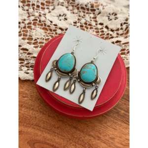 Sheila Tso Kingman Turquoise & Sterling <b>Silver</b> <b>Drop</b> <b>Earrings</b> for Gift Occasions - Product Image 3