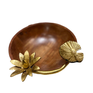 Cuenco de comida de madera Natural Vintage hecho a mano, cuenco para servir con acento dorado, decoración moderna para el hogar, cuenco de frutas secas, cocina, boda - Product Image 5