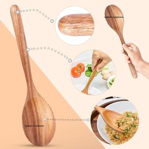 Cuillères de service en bois d'acacia fabriquées à la main Ustensiles de cuisine durables et écologiques pour mélanger, remuer et servir - Product Image 3