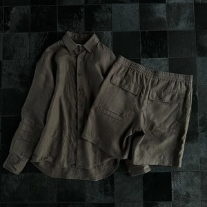 Mens Set Casual Solid Color <b>Sunscreen</b> Long Sleeved Shirt Shorts Summer Breathable Japanese Two-Piece Set Men's Clothing Unisex - Product Image 6