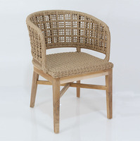 Chaise de salle à manger en rotin tressé à la main, portable et moderne, avec pieds en teck massif, pour intérieur/extérieur, école, parc, villa
