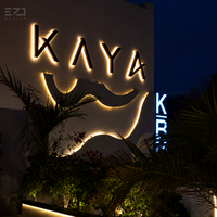 Enseigne lumineuse 3D LED avec bordure en métal doré personnalisée EZD, logo éclairé pour les entreprises, les devantures de magasins, les bureaux, les hôtels et les commerces