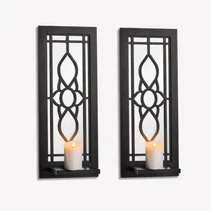 Modern Black Wooden Candle Stand Mirror Inlaid Decorative Candle Holder Housekeeping Wall Hanging Candle Holder