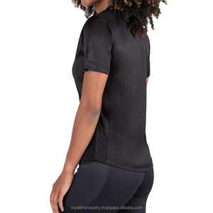 Camiseta de poliéster 100% con cuello redondo estampado y logotipo personalizado para mujer, camiseta transpirable ligera de ajuste Regular para entrenamiento, camiseta con dobladillo curvo elástico - Product Image 6