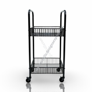 Chariot à roulettes en fil métallique à 2 niveaux avec poignées incurvées, organisateur de rangement à épices en verre multi-usages avec roues pour la maison et le bureau - Product Image 2