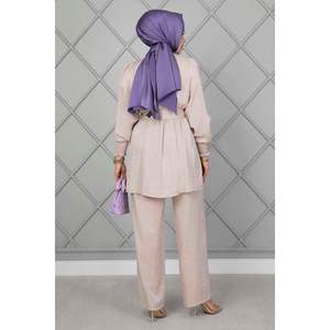 Manga plisada dos piezas traje de 2 piezas crema - Product Image 2