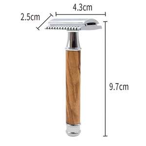 Maquinilla de afeitar de doble hoja para hombre de calidad superior, mango de madera de olivo reutilizable de acero inoxidable, uso facial y corporal de seguridad, etiqueta privada OEM - Product Image 5
