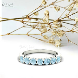 Productos Más Vendidos 2026, Anillo de Eternidad Auténtico de Siete Piedras de Aguamarina de 0.70 Quilates en Oro Sólido de 14k, Productos al por Mayor a Granel - Product Image 2