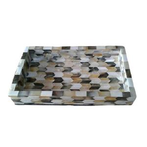 Plateau de service rectangulaire en bois, motif luxueux, incrustation de nacre, passe au lave-vaisselle, passe au micro-ondes, taille standard, écologique - Product Image 5