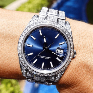 Totalmente helado esfera azul esfera tono VVS Moissanite reloj de pulsera/reloj de diamantes Unisex Hip Hop Iced Out reloj de diamantes - Product Image 3