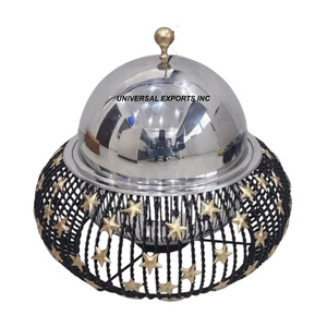Calentador de alimentos de metal, cazuela de diseñador hecha a mano decorativa para boda, forma redonda, olla caliente de metal de lujo - Product Image 3