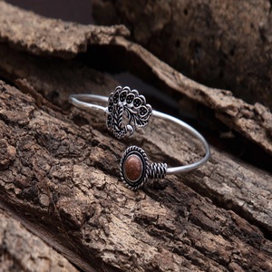 925 Sterling Silver <b>Adjustable</b> Cuff Peacock <b>Bracelet</b> with Sunstone Stylish Trendy Oxidized Handmade Jewelry Wedding Anniversary - Product Image 4