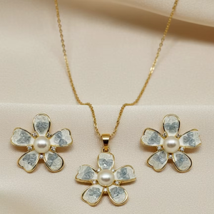 Gold Plated <b>Pearl</b> <b>Pendant</b> Set for Women Jewelry Alloy Material - Product Image 1