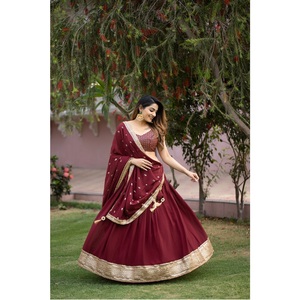 Designer exclusif marron Georgette Lehenga Choli plus belle tenue de fête avec broderie lourde séquence travail mariages - Product Image 1