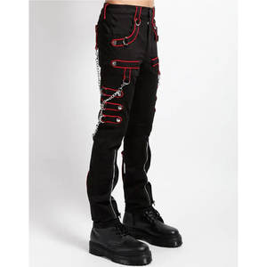 Pantalon contrasté noir et rouge avec chaînes, style emo punk gothique, 2026 - Product Image 3