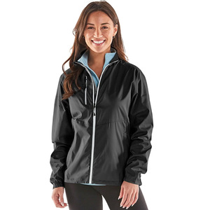 Venta al por mayor de las mujeres chaqueta negra personalizada 100% Nylon impermeable a prueba de viento Anorak con decoración bordada - Product Image 4