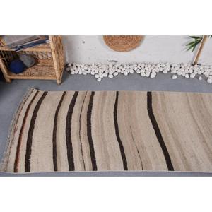 พรมขนาด 2.6x14.3 ฟุต, พรมวินเทจสไตล์ตุรกี, พรมขนสัตว์คิลิมสีเบจ - Product Image 5