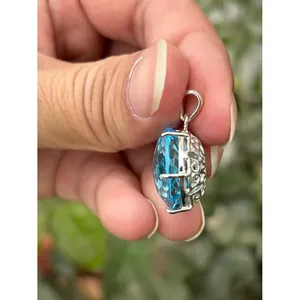 925 Silver Blue Topaz Pendant Diamond Pearl Rhodium Plated Trendy Box <b>Chain</b> Classic Religious <b>Cross</b> Design for Engagement Gift - Product Image 3