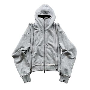 Sudadera con Capucha Extra Grande de Invierno para Hombre, Estilo Ninja con Máscara, Triple Cremallera, Gruesa, 100% Algodón, Felpa, Pedrería, Ecológica, Degradado Ácido - Product Image 1