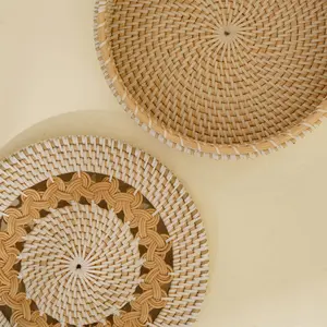 Boîte de rangement ronde en rotin naturel tissé à la main avec couvercle, panier organisateur en osier, conteneur décoratif fait à la main pour la maison, le salon - Product Image 2