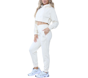 ชุดวอร์มเอวลอยสำหรับผู้หญิงทันสมัยชุดออกกำลังกายสีพื้นสวมใส่สบายเป็นมิตรกับสิ่งแวดล้อมระบายอากาศได้ดีผ้าคอตตอน100% สำหรับออกกำลังกาย - Product Image 4