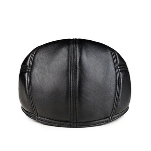 Black Natural Sheepskin Leather Unisex Casual <b>Beret</b> Cabbie Flat <b>Hat</b>-Thick Warm Four Seasons - Product Image 3