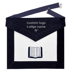 Chaplain Blue Lodge Officer Apron-Eco-Friendly Square Navy Velvet with <b>Silver</b> Embroidery Thread Custom Freemason Masonic Aprons - Product Image 1