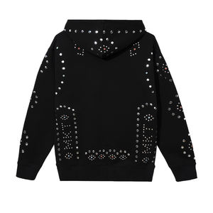 Sweat-shirt unisexe vintage délavé ODM personnalisé en coton noir délavé avec fermeture éclair en strass de haute qualité - Product Image 2