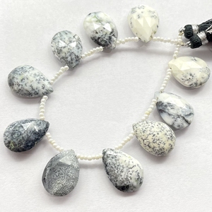 Perles de briolette en forme de poire à facettes dendrite opale, perles de pierres précieuses naturelles de bonne qualité pour la fabrication de bijoux - Product Image 2