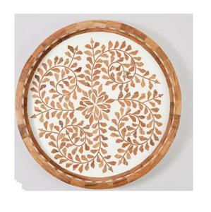 Plateau de service en bois avec incrustation d'os, forme arrondie, pour la maison, l'hôtel, le restaurant, la vaisselle, les plats, le service - Product Image 1