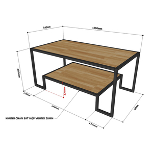 Minimalist Two-Tiered <b>Sofa</b> <b>Table</b> 100x54x45cm Rubber Wood with Iron Frame-TT68145 - Product Image 5