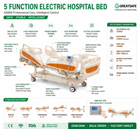 Cama de Hospital Ajustable de 5 Funciones para Pacientes, Cama de Hospital Eléctrica, Cama Médica Eléctrica