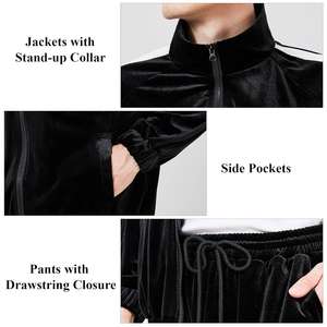 Ensemble de survêtements de sport amples en velours avec fermeture éclair et à capuche élastiques, décontractés OEM et personnalisés pour hommes - Product Image 5